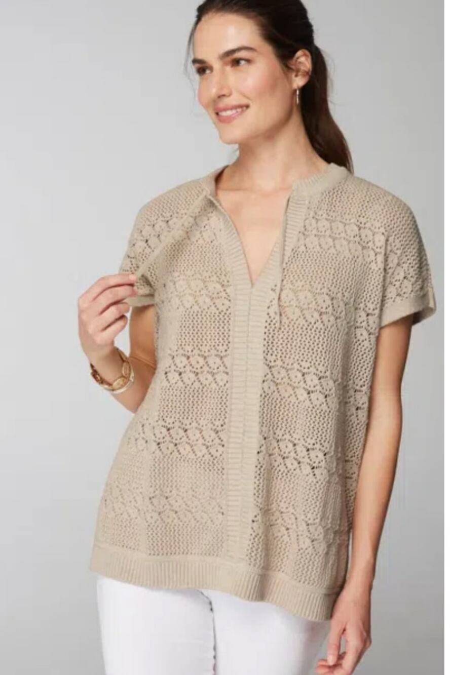 Pure Jill Elements Cotton Textured Knit Sweater Neutral Lagenlook Sz M